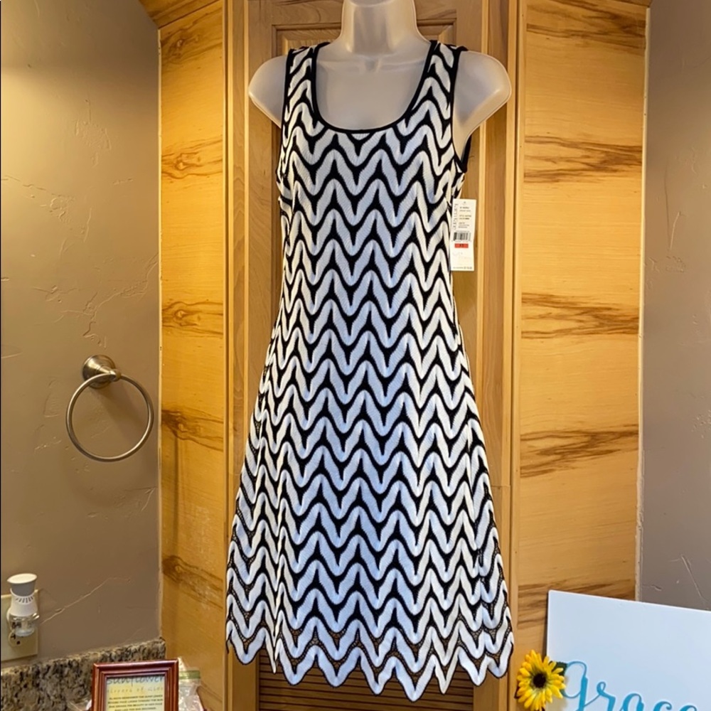 Karen Kane black & white crochet chevron dress XS Nwt